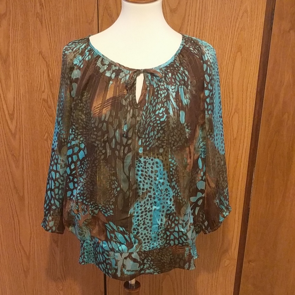 XL Dressbarn Brown and Teal blouse